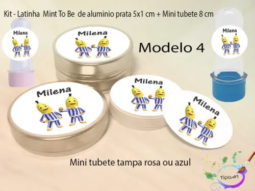 Kit Latinhas e Mini Tubetes -bananas de Pijama
