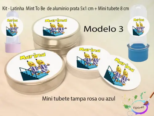 Kit Latinhas e Mini Tubetes -bananas de Pijama