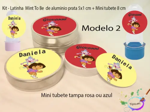 Kit Latinhas e Mini Tubetes -dora Aventureira
