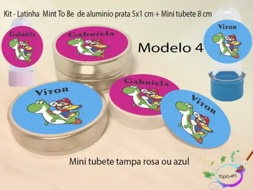 Kit Latinhas e Mini Tubetes -mario Bros