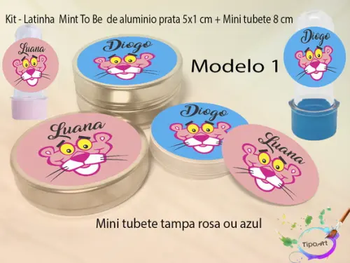 Kit Latinhas e Mini Tubetes -pantera Cor de Rosa