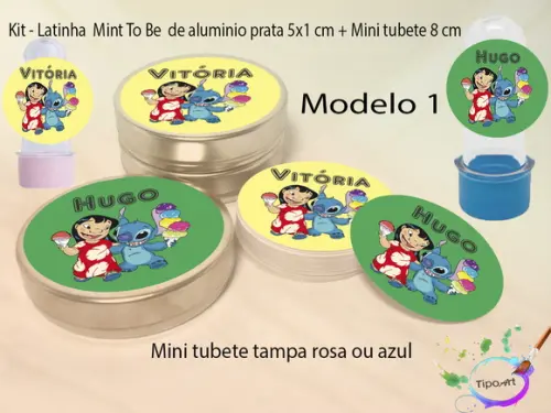 Kit Latinhas e Mini Tubetes -stitch e Lilo