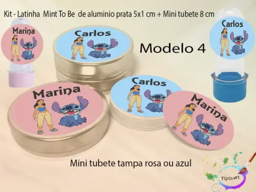 Kit Latinhas e Mini Tubetes -stitch e Lilo
