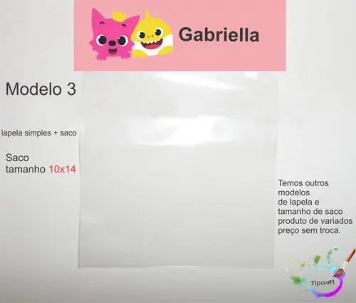 Lapela(simples) e Saco 10x14-baby Shark