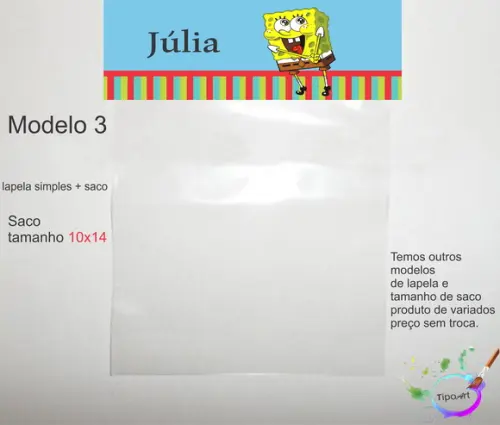 Lapela(simples) e Saco 10x14-bob Esponja