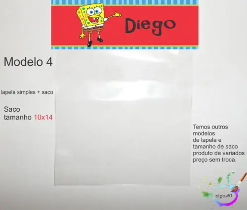 Lapela(simples) e Saco 10x14-bob Esponja