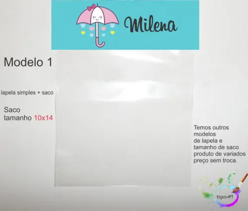 Lapela(simples) e Saco 10x14-chuva de Amor