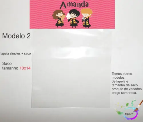 Lapela(simples) e Saco 10x14-harry Potter-modelo 1