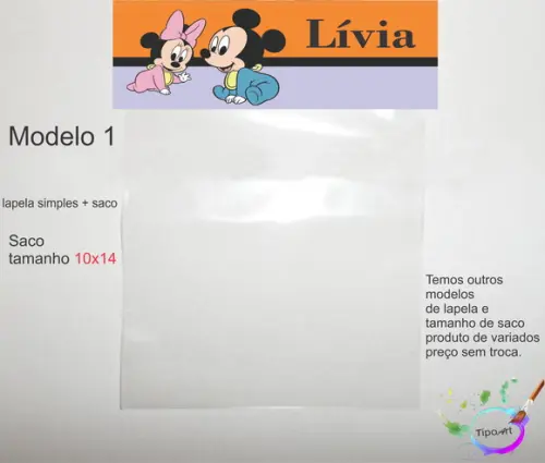 Lapela(simples) e Saco 10x14-mickey Baby