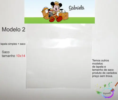 Lapela(simples) e Saco 10x14-mickey Safari