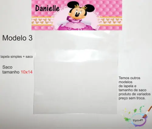 Lapela(simples) e Saco 10x14-minnie Realeza