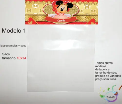 Lapela(simples) e Saco 10x14-minnie Realeza