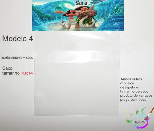 Lapela(simples) e Saco 10x14-moana e Mauí