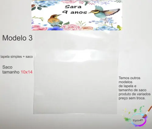Lapela(simples) e Saco 10x14-passarinho