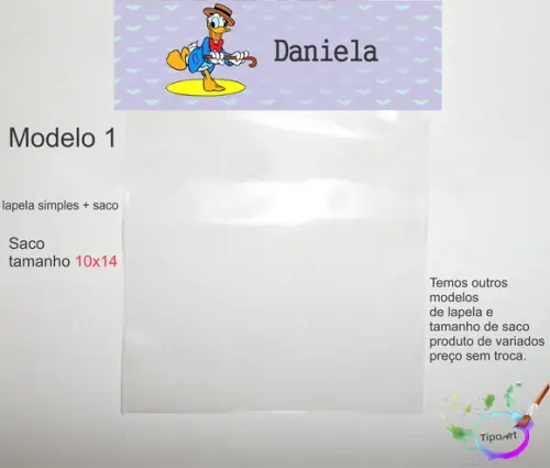 Lapela(simples) e Saco 10x14-pato Donald