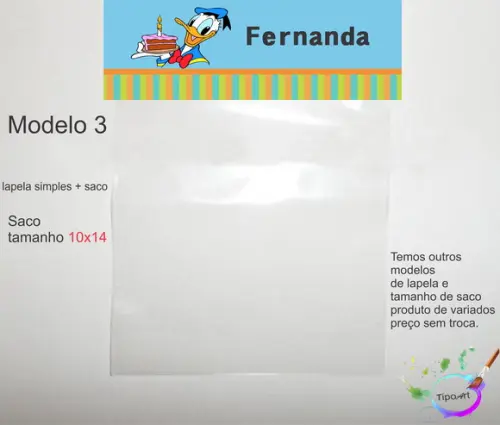 Lapela(simples) e Saco 10x14-pato Donald