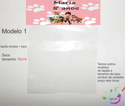 Lapela(simples) e Saco 10x14-patrulha Canina