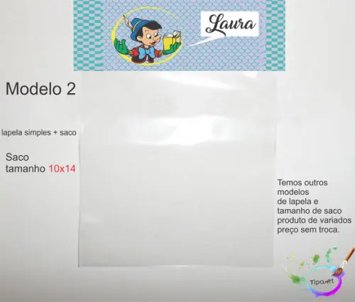 Lapela(simples) e Saco 10x14-pinóquio