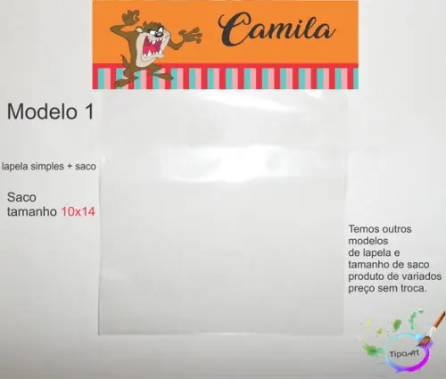 Lapela(simples) e Saco 10x14-taz Mania