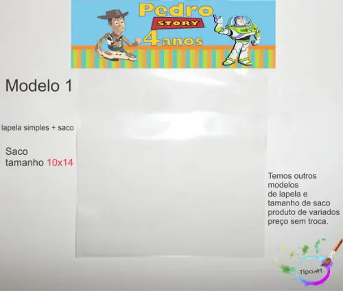 Lapela(simples) e Saco 10x14-toy Story
