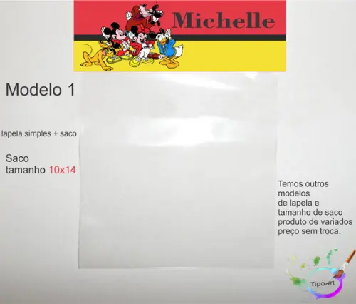 Lapela(simples) e Saco 10x14-turma do Mickey