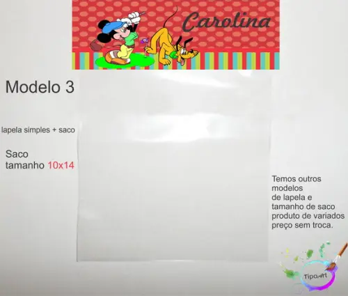 Lapela(simples) e Saco 10x14-turma do Mickey