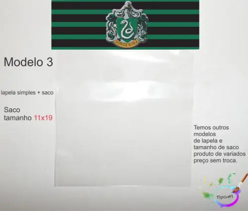 Lapela(simples) e Saco 11x19-brasões Hogwarts