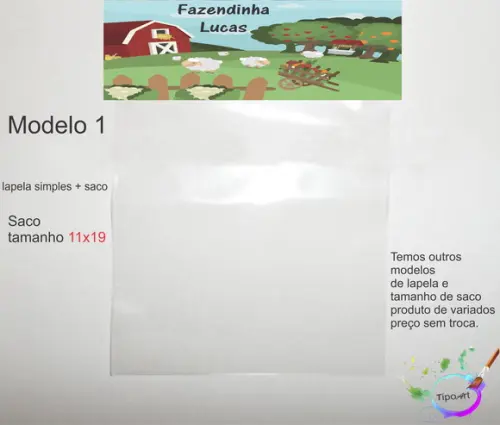Lapela(simples) e Saco 11x19-fazendinha