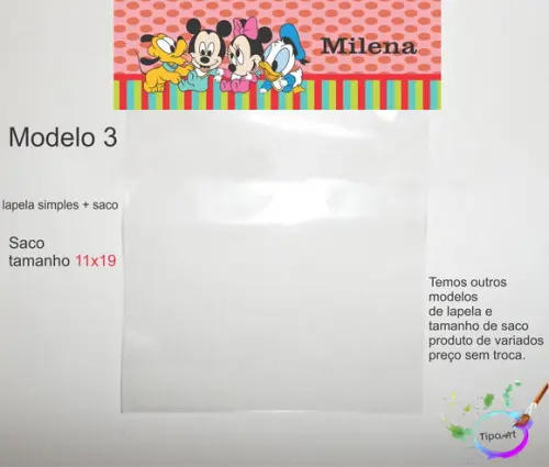 Lapela(simples) e Saco 11x19-mickey Baby