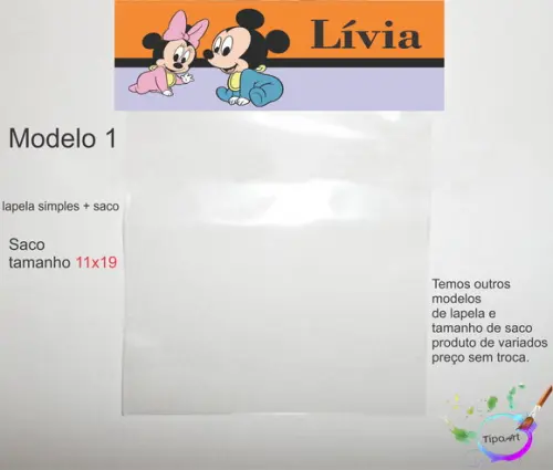 Lapela(simples) e Saco 11x19-mickey Baby