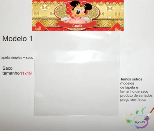 Lapela(simples) e Saco 11x19-minnie Realeza
