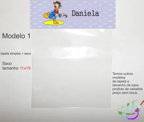 Lapela(simples) e Saco 11x19-pato Donald