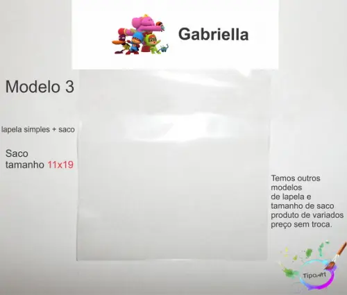 Lapela(simples) e Saco 11x19-pocoyo