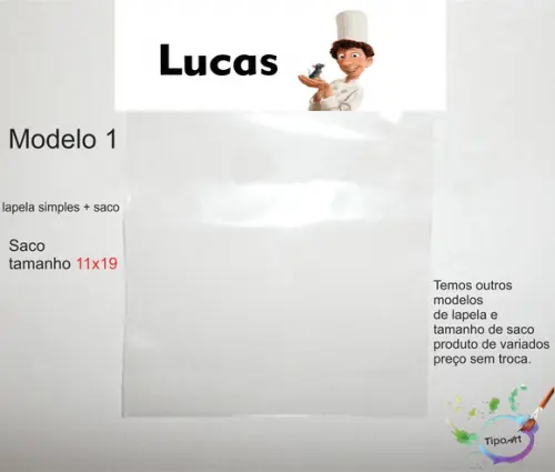 Lapela(simples) e Saco 11x19-ratatouille