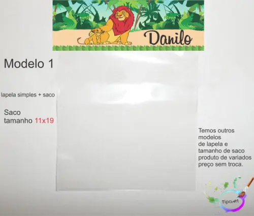 Lapela(simples) e Saco 11x19-rei Leão