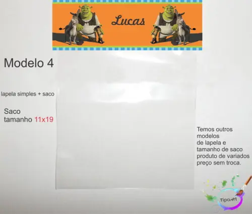 Lapela(simples) e Saco 11x19-shrek