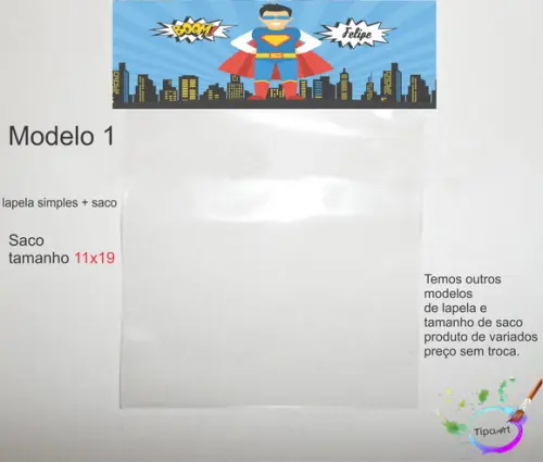 Lapela(simples) e Saco 11x19-super Heroi