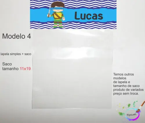 Lapela(simples) e Saco 11x19-tartaruga Ninja