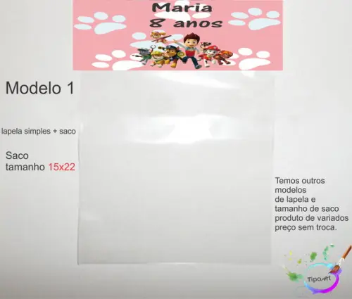 Lapela(simples) e Saco 15x22- Patrulha Canina