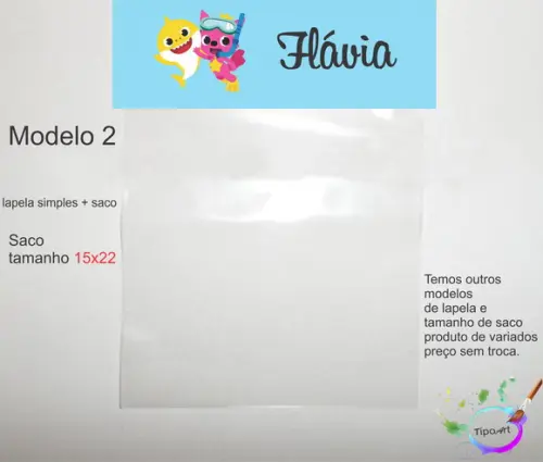 Lapela(simples) e Saco 15x22-baby Shark