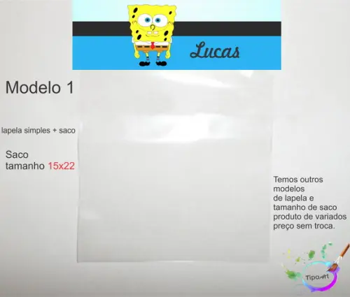 Lapela(simples) e Saco 15x22-bob Esponja
