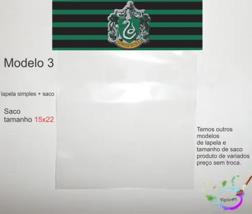Lapela(simples) e Saco 15x22-brasões Hogwarts