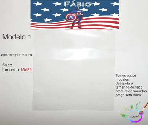 Lapela(simples) e Saco 15x22-capitão America