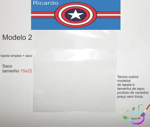 Lapela(simples) e Saco 15x22-capitão America