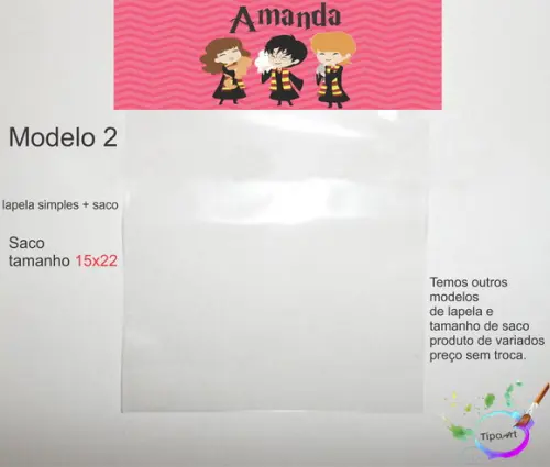 Lapela(simples) e Saco 15x22-harry Potter-modelo 1