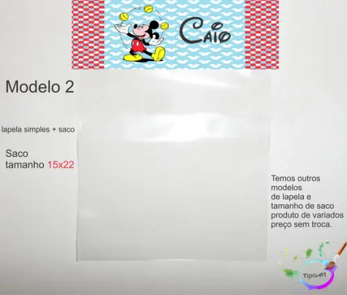 Lapela(simples) e Saco 15x22-mickey