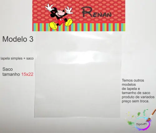 Lapela(simples) e Saco 15x22-mickey