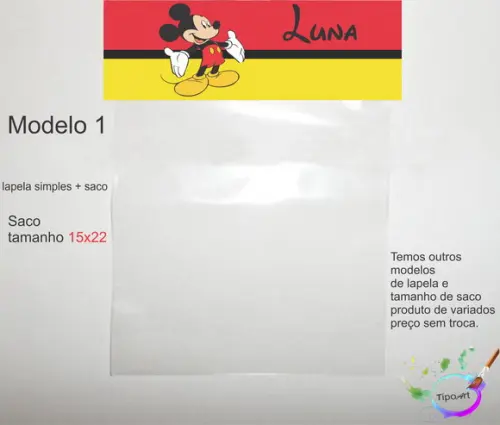 Lapela(simples) e Saco 15x22-mickey