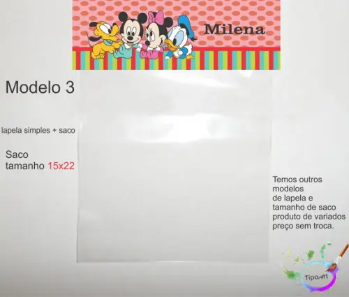 Lapela(simples) e Saco 15x22-mickey Baby