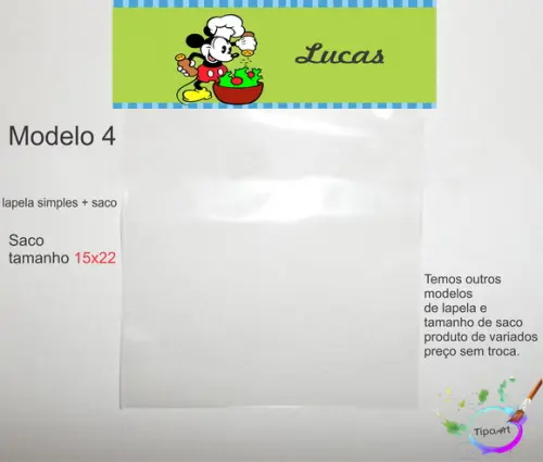 Lapela(simples) e Saco 15x22-mickey